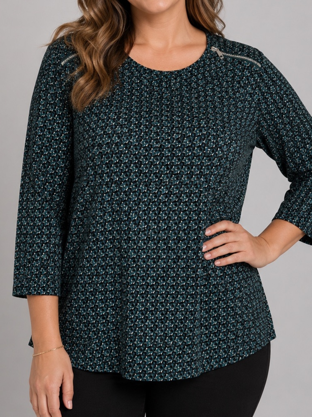 NO BRAND Forest Green Printed Long Sleeve Blpuse ESTIMATED size XL